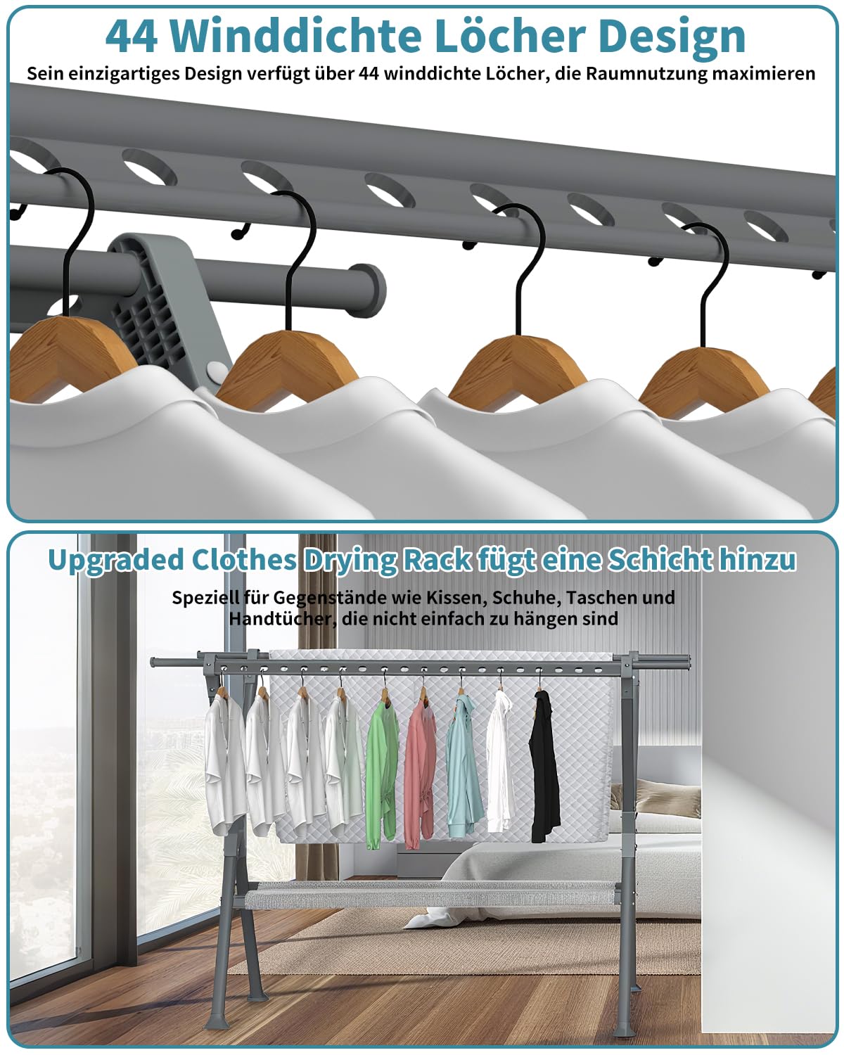 OUUTMEE Tendedero plegable de 138-238 cm, perchero de ropa de aleación de aluminio y magnesio para uso doméstico en interiores y exteriores, extensible