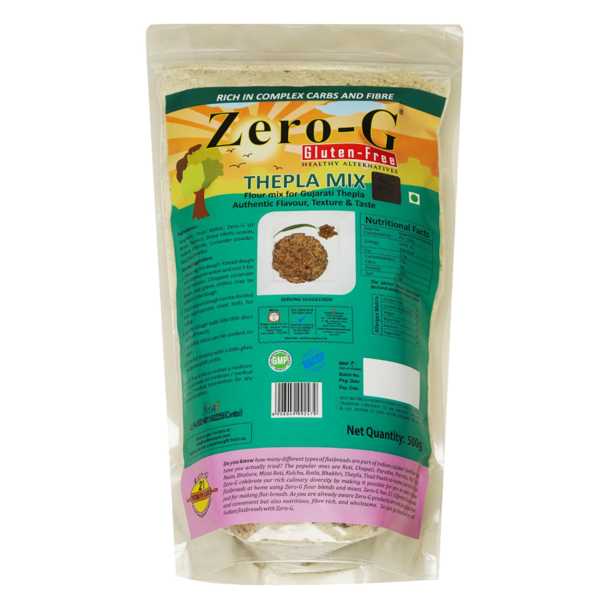 Zero-G Gluten-Free Thepla Mix (500 G Pouch) - Authentic Gujarati Flavor | Gluten-Free Blend | Healthy Alternatives Snacks | Rich in Dietary Fibre