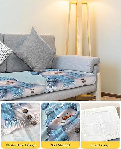 Miniatura 4 de Wowouhiya Fundas de cojín para sofá de Navidad con diseño de muñeco de nieve azul, funda elástica para sofá con parte inferior elástica, fundas de
