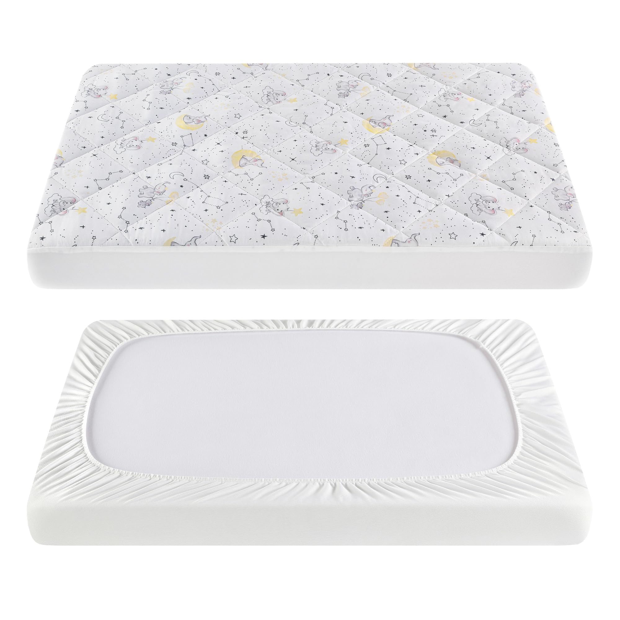 TILLYOUCloudy Soft Pack N Play Sheets Fitted Quilted, Breathable Thick Play Yard Playpen Sheets, 39"x27" Fits Mini/Portable Crib Mattress,Sky Elephant