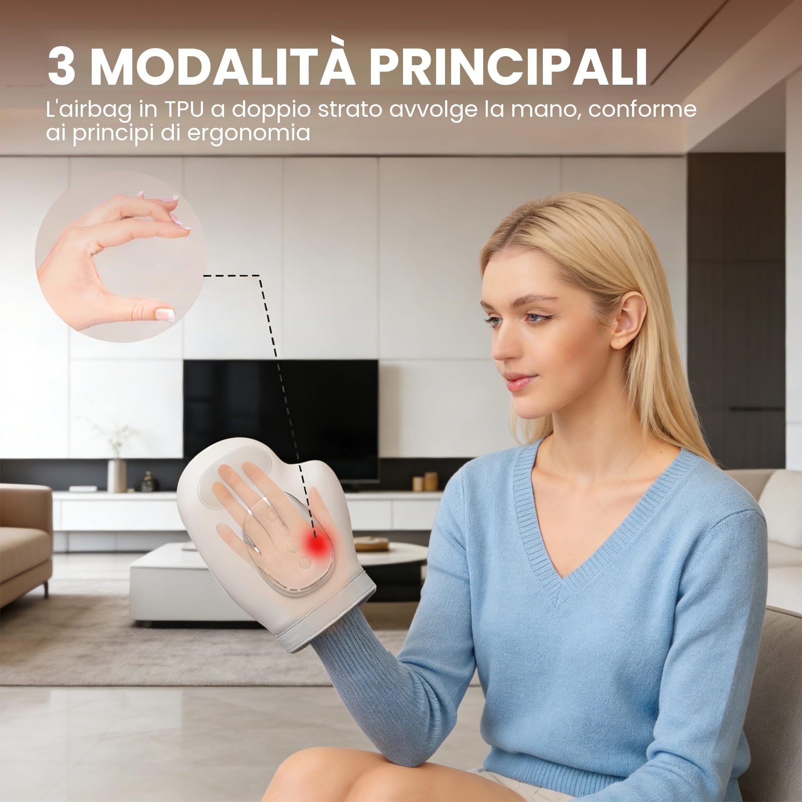 Massaggiatore manuale con compressione e riscaldamento, massaggiatore a mano senza fili USB, 3 modalità massaggiante, massaggiatore a mano, per alleviare artrite, malattie delle mani, regali per