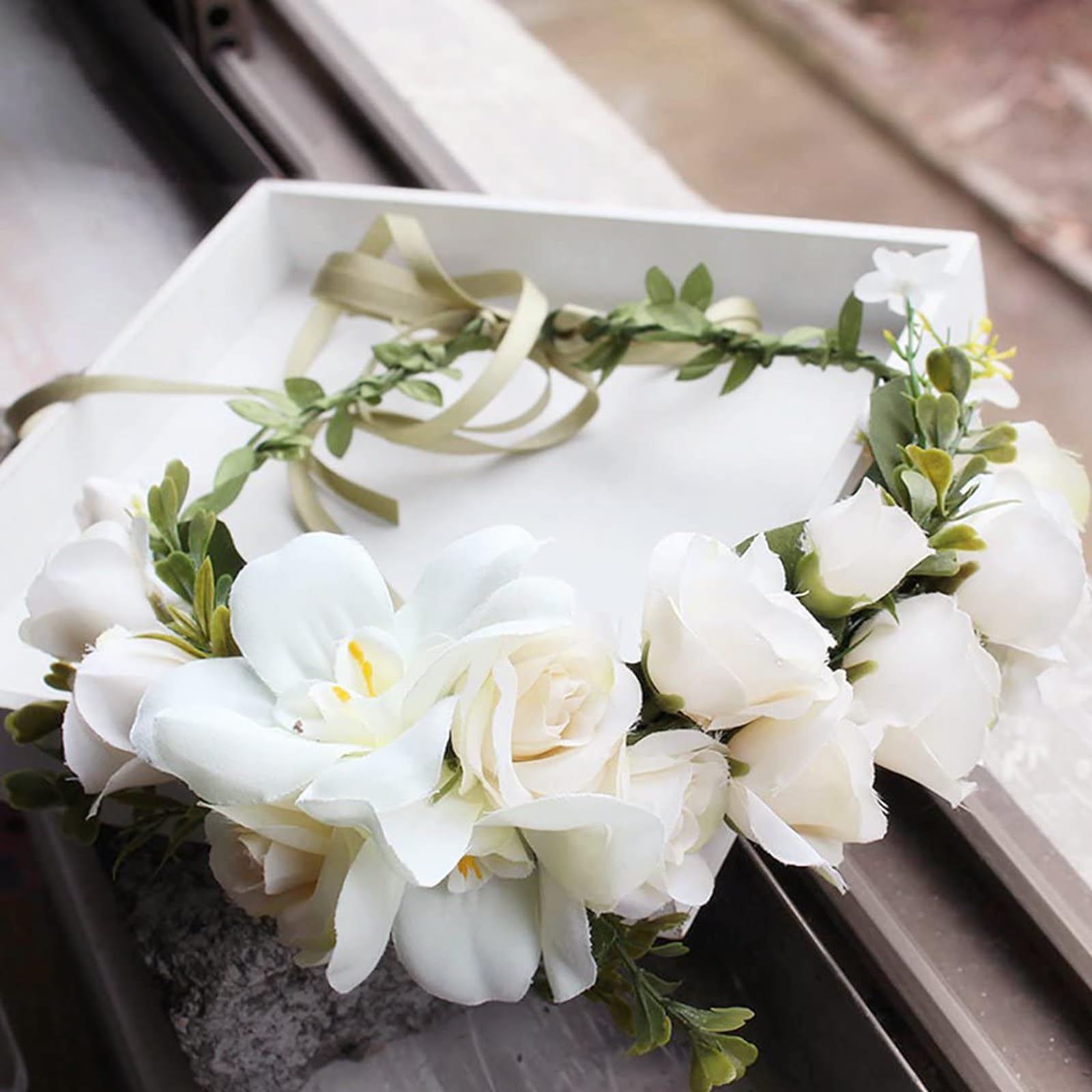 Amazon.com: YnimioAOX Handmade Adjustable Flower Wreath  display picture 1