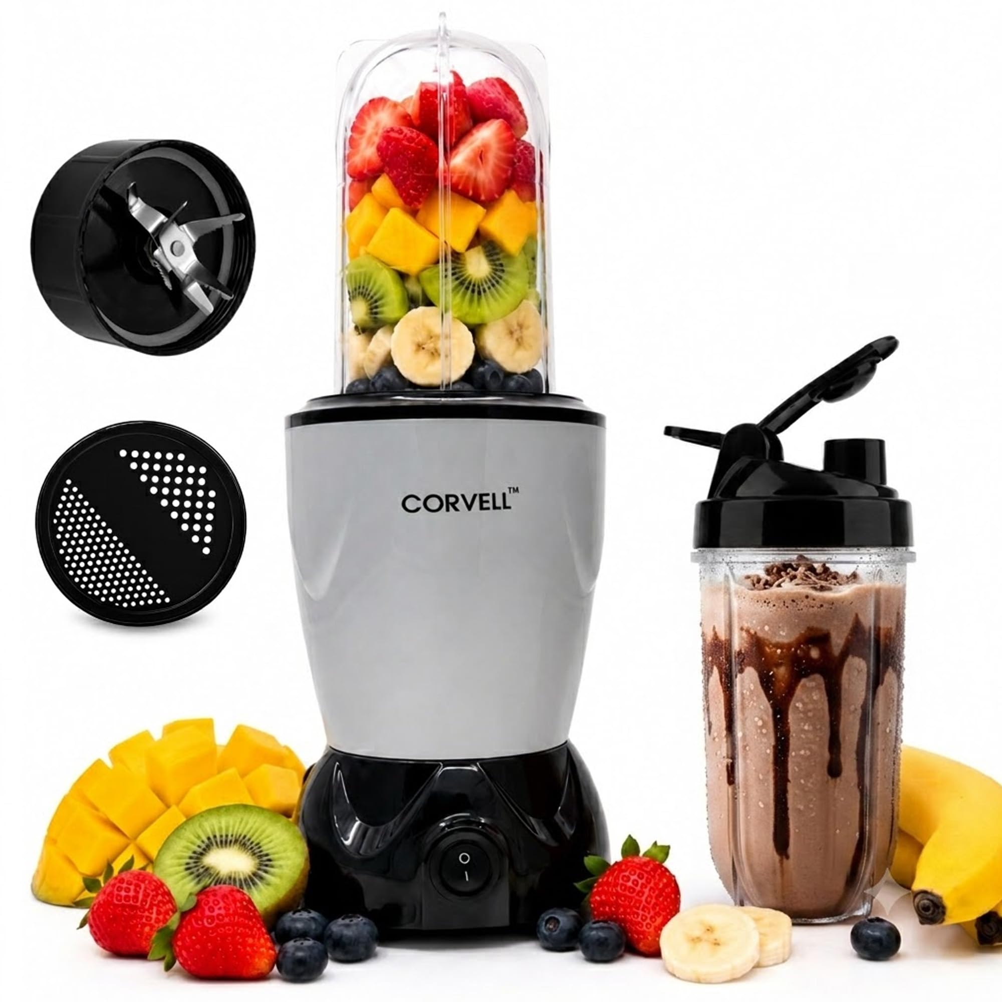 Nutri Juicer Mixer Grinder 500W, Silver | 2 Jars & 1 Multi-Purpose Blade, Smoothie Maker for Juices, Shakes & Grinding, Stainless Steel Blade Jars, Powerful Motor-image-38