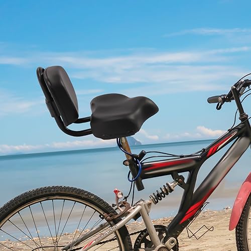 Miniatura 5 de YIYIBYUS Asiento de bicicleta con cojín de respaldo, asiento de triciclo extra ancho, asiento de triciclo de bicicleta ancho con soporte trasero