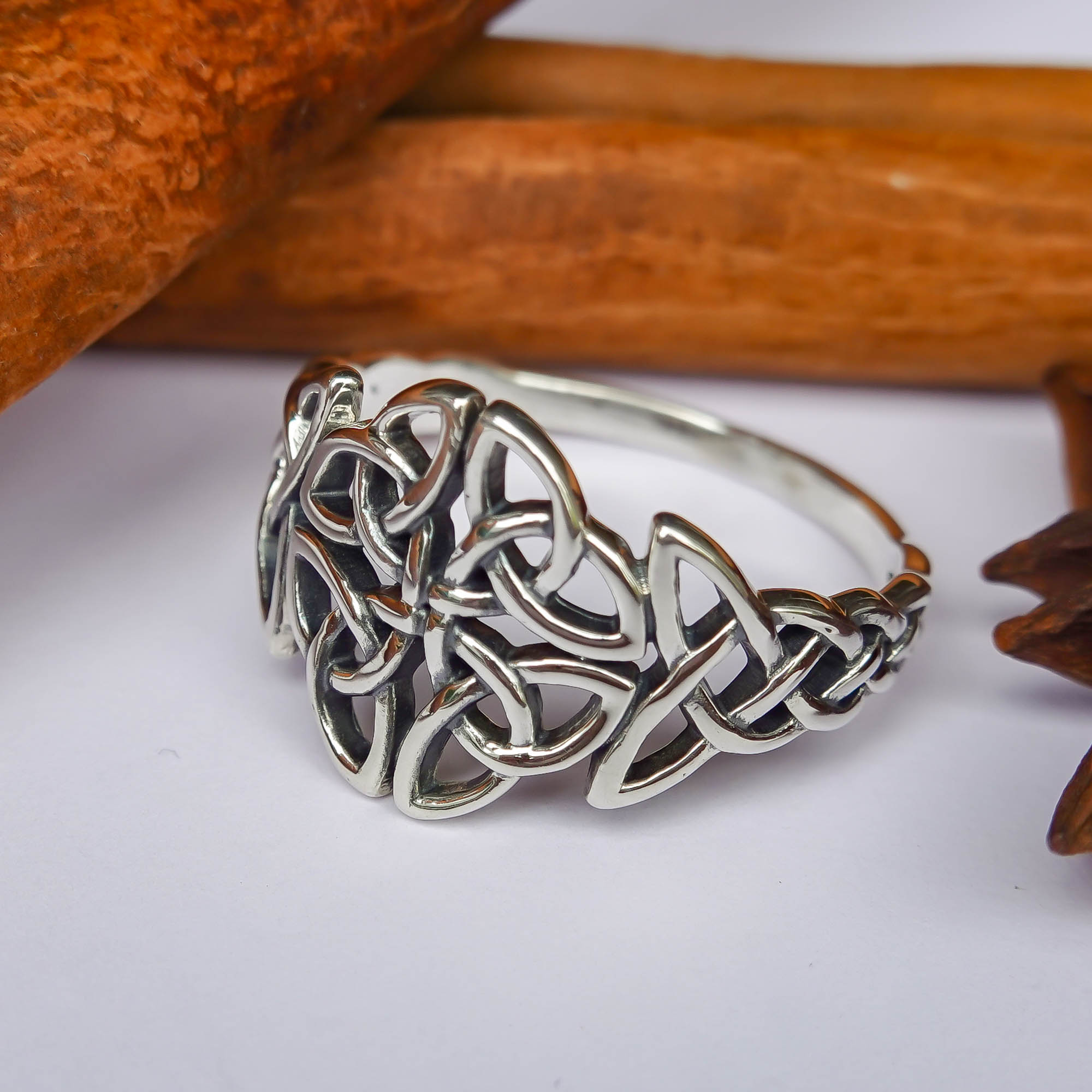 Celtic Trinity Knot Band Ring Sterling Silver 925 Filigree Braided