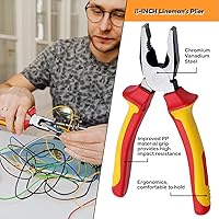 Vista 6 de WEDO Alicates aislados Linesman de 6 pulgadas, VDE 1000 V con cuerpo de acero al cromo vanadio y asas antideslizantes de doble material, dureza