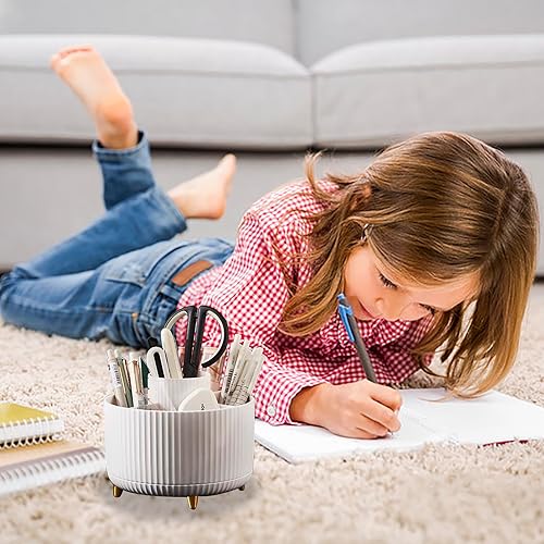 Miniatura 4 de MUAMAX Soporte para lápices de escritorio, organizadores de bolígrafos giratorios de 360 para escritorio, organizador de suministros de papelería