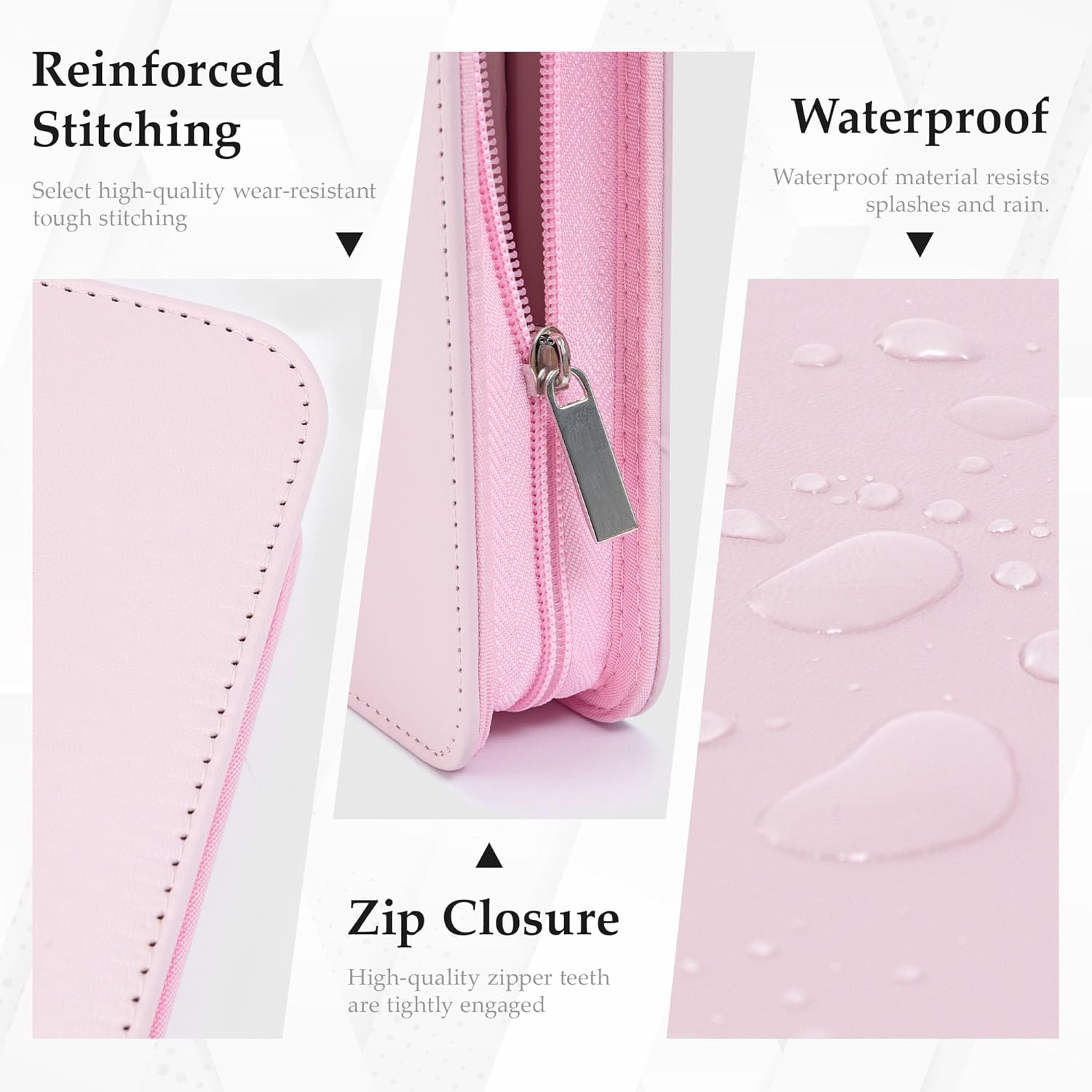 EYROZILL Zippered Leather 3 Ring Binder Organizer with Pockets – Business Portfolio Folder with Card Slots, Phone Holder, Pen Loop (Pink)