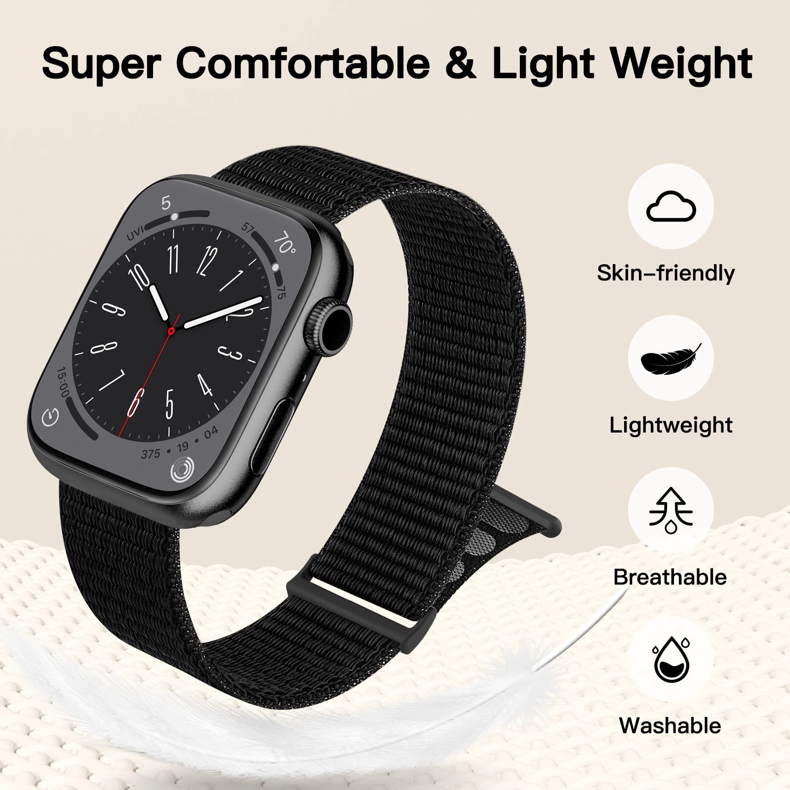 Yoohoo Nylon Cinturino Compatibile con cinturino Apple Watch 38mm 40mm 41mm 42mm(Series 10) uomo donna, cinturino sportivo regolabile per iWatch Serie 10 9 8 7 6 5 4 3 2 1 SE SE2 Ultra Ultra2