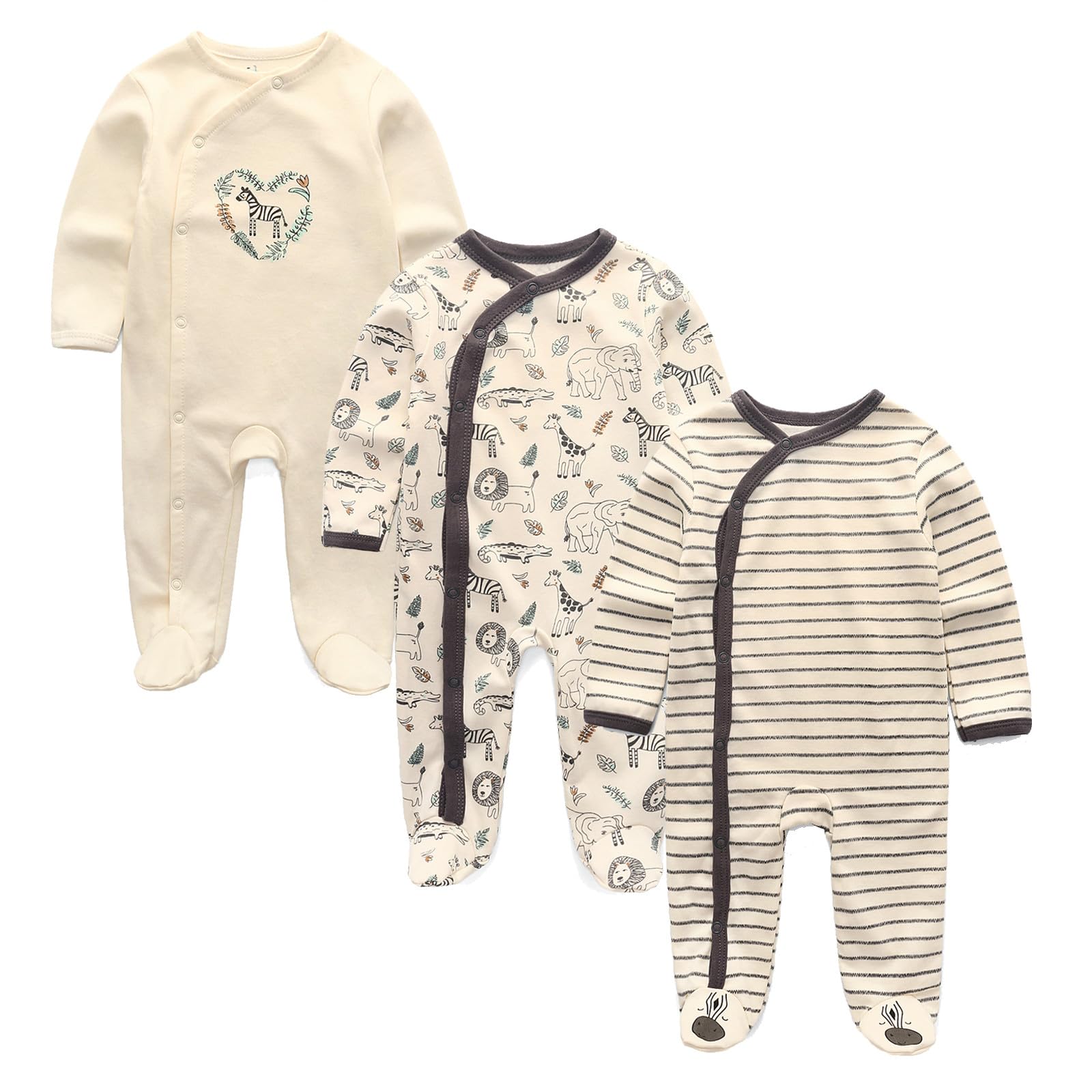 Ecojoy Baby Girls Boys Long Sleeve Printed Bodysuit Infant Foot Jumper Cotton One-Piece Romper 0-12 Months