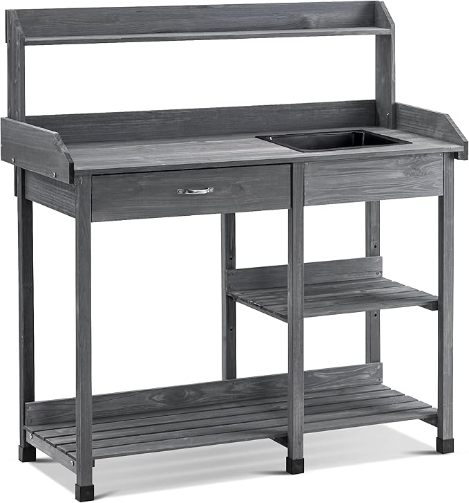 0458 Table de Jardinage avec lavabo tiroir et étagère en Bois