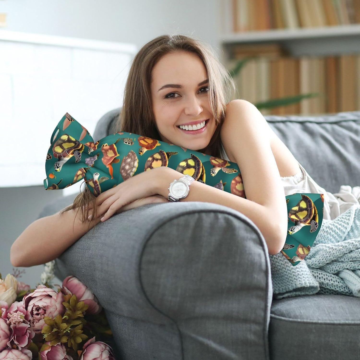 Many Animals Sea Turtles Print Candy Cylindrical Eco-Friendly Pillow Soft Velvet Living Room Bedroom Travel Decor