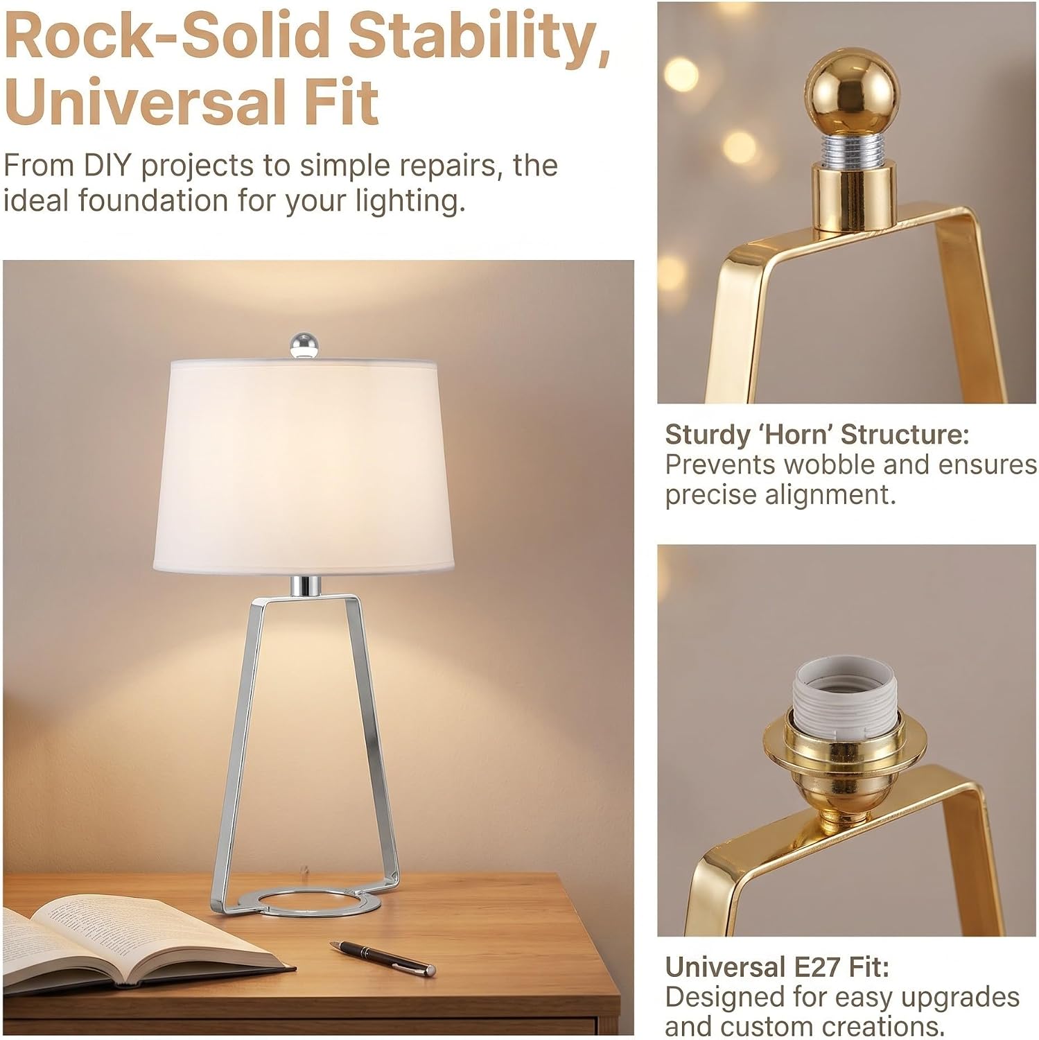 BESPORTBLE 2pcs E27 Lamp Harp with Finial, Iron Lampshade Holder Frame, Bullhorn-shaped Support for Floor and Table Lamps, Seamless Replacement with Stable Support, Size 14.5x10.1x6cm