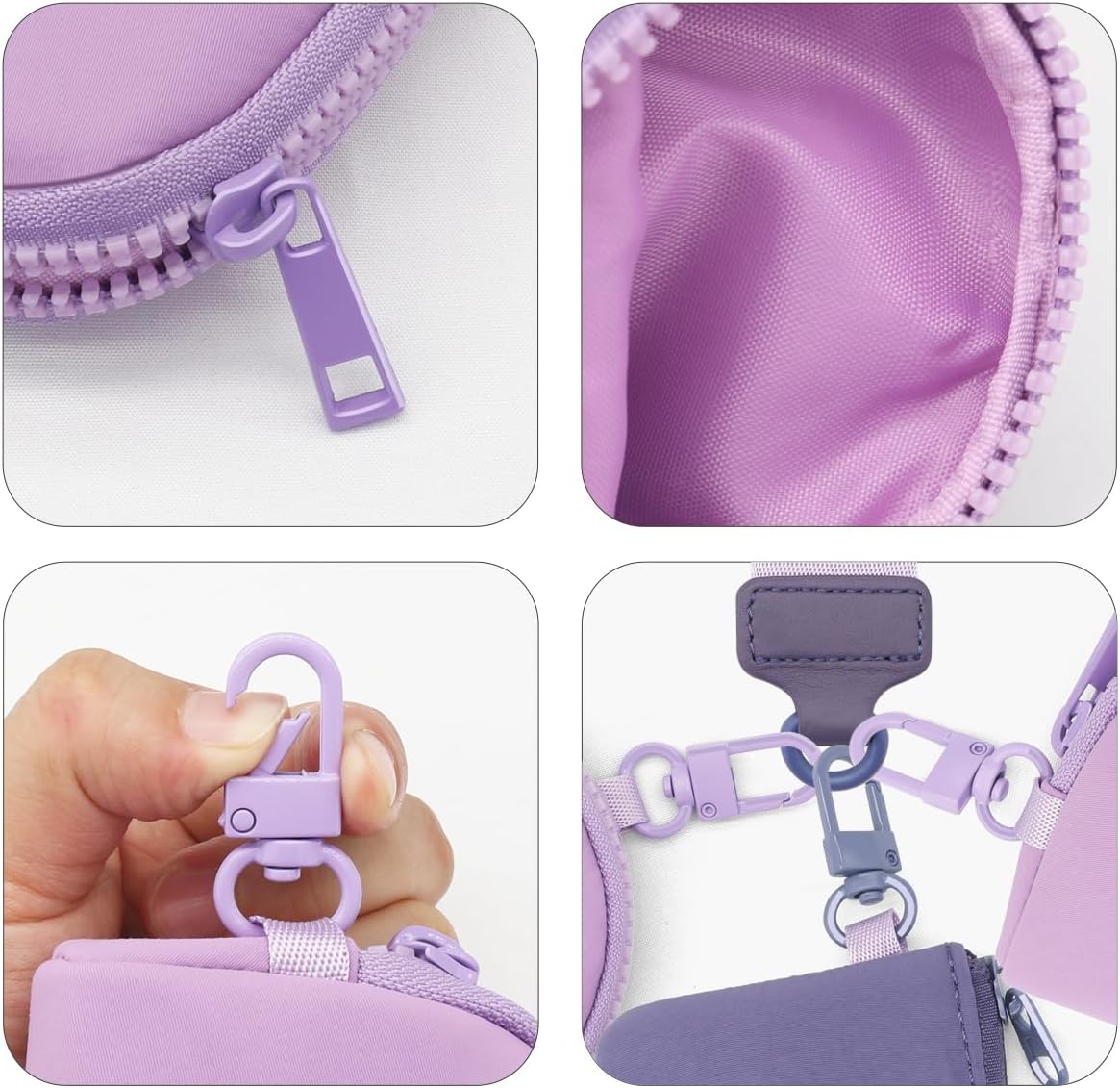 Mini Zip Around Wristlet Wallet for Women Dual Detachable Keychain Wristlet Wallet Water-Resistant Nylon pouch Small Cute coin purse Zippe Compact Card Holder for Handbags (Purple 3) - Image 4