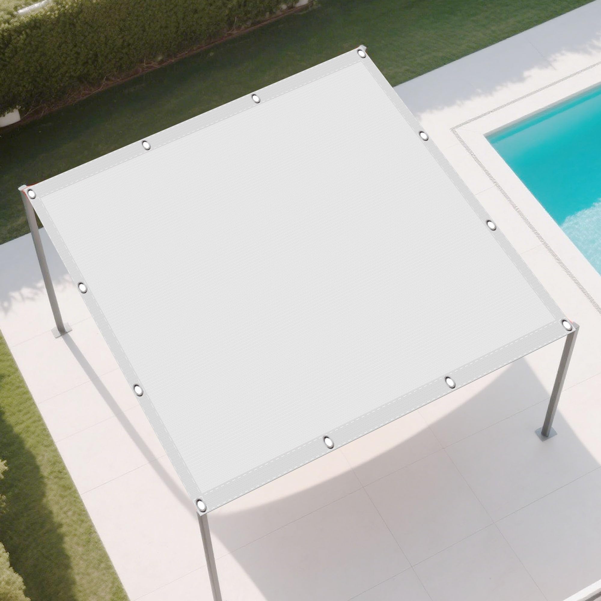 Voile d'ombrage imperméable 180x600 cm en polyester blanc pour grand balcon