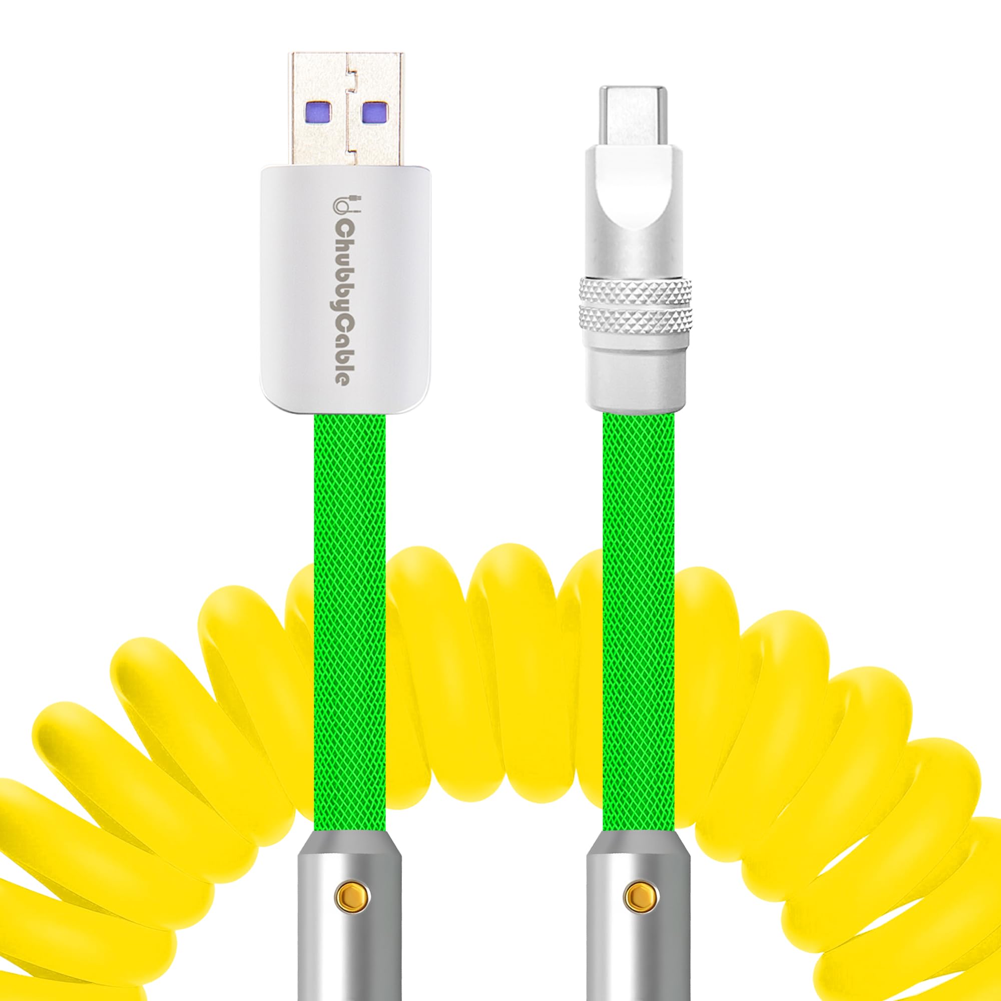 chubbycable Curly Colorblock Chubby 120W Coiled USB C Cable Braided Silicone Retractable Fast Charging Cable Compatible with iPhone 17-15 Series,
