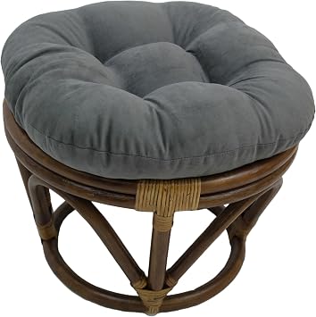 Blazing Needles Solid Microsuede Tufted Round Footstool Cushion, 18", Steel Grey