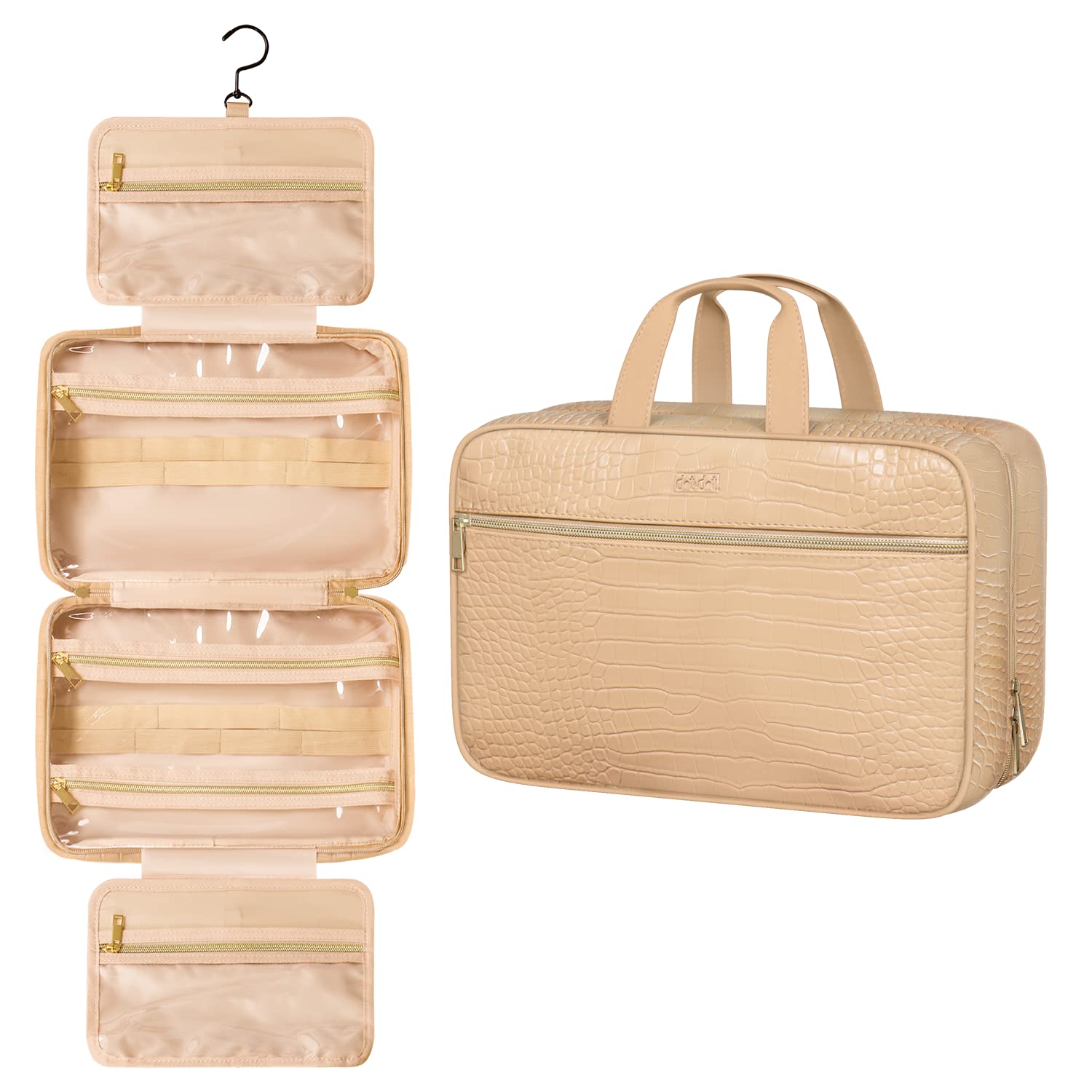 Dot&Dot Leather Hanging Travel Toiletry Bag for Women Large Travel