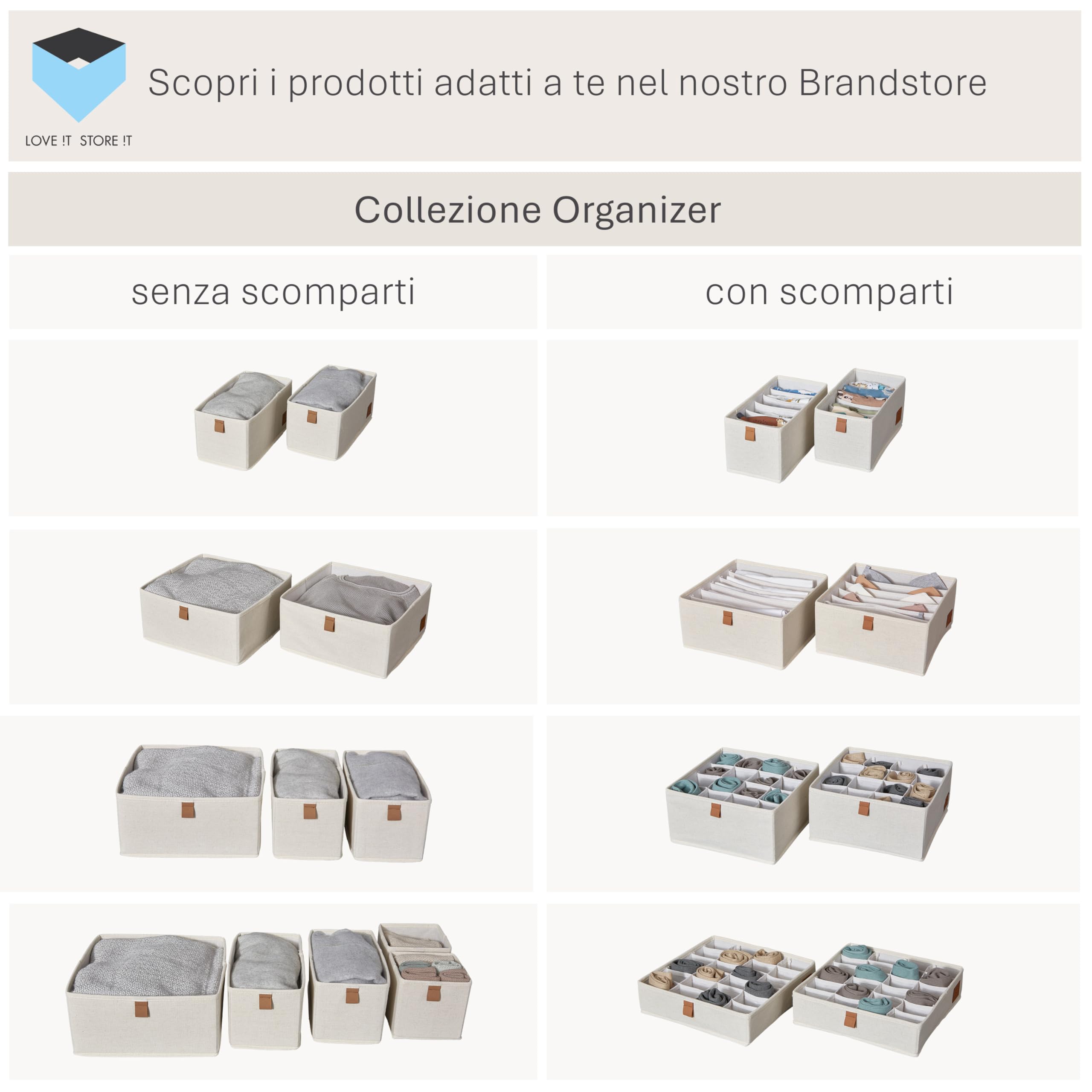 LOVE IT STORE IT Premium Set di 5 Organizer per Cassetti in Tessuto Lino-Cotone - Contenitori Pieghevoli e Rinforzati per Armadi - Beige