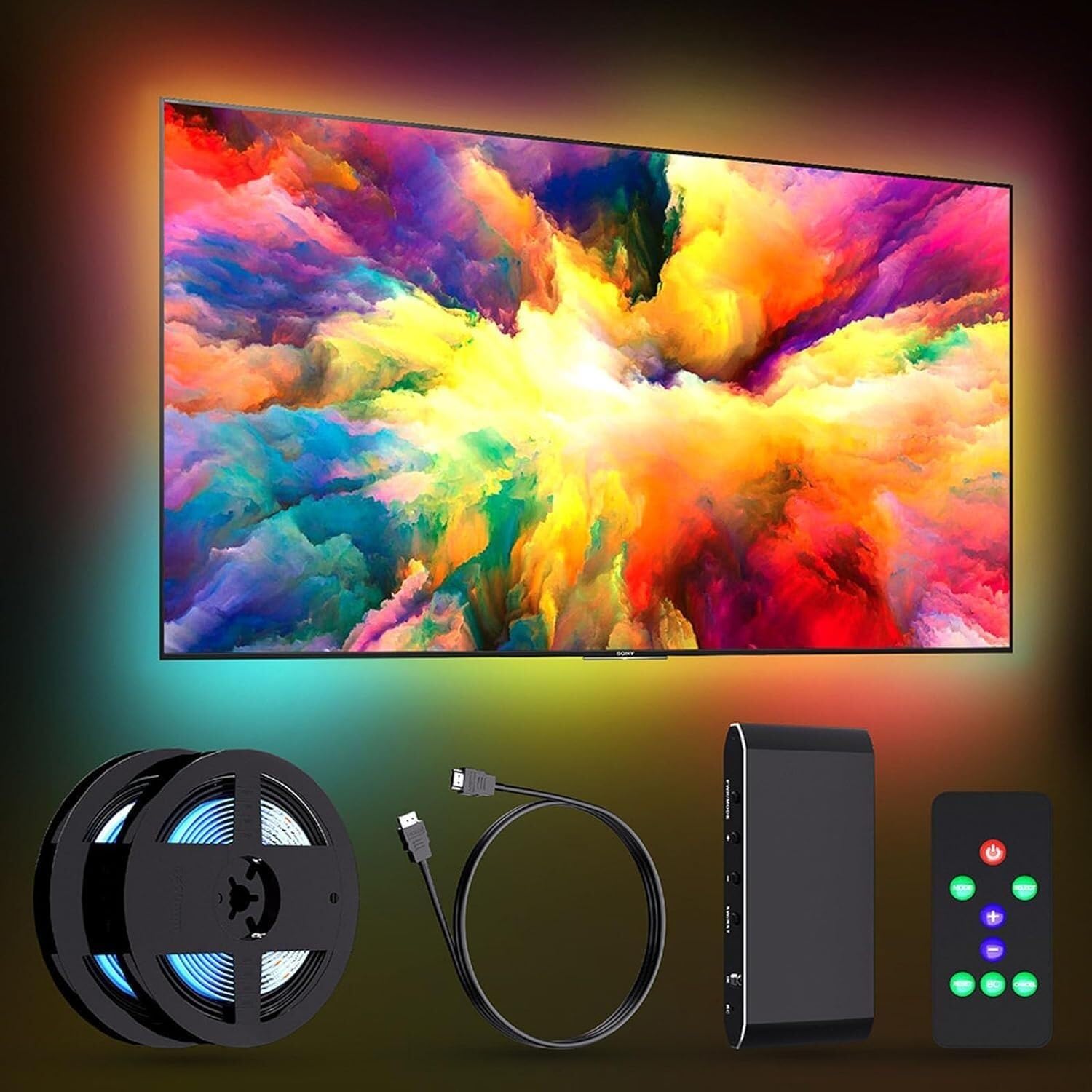 Oświetlenie LED do telewizora z podświetleniem LED do 183 cm, listwa świetlna z funkcją synchronizacji muzyki i synchronizacji, płynny efekt wielokolorowy, sterowanie aplikacją, salon