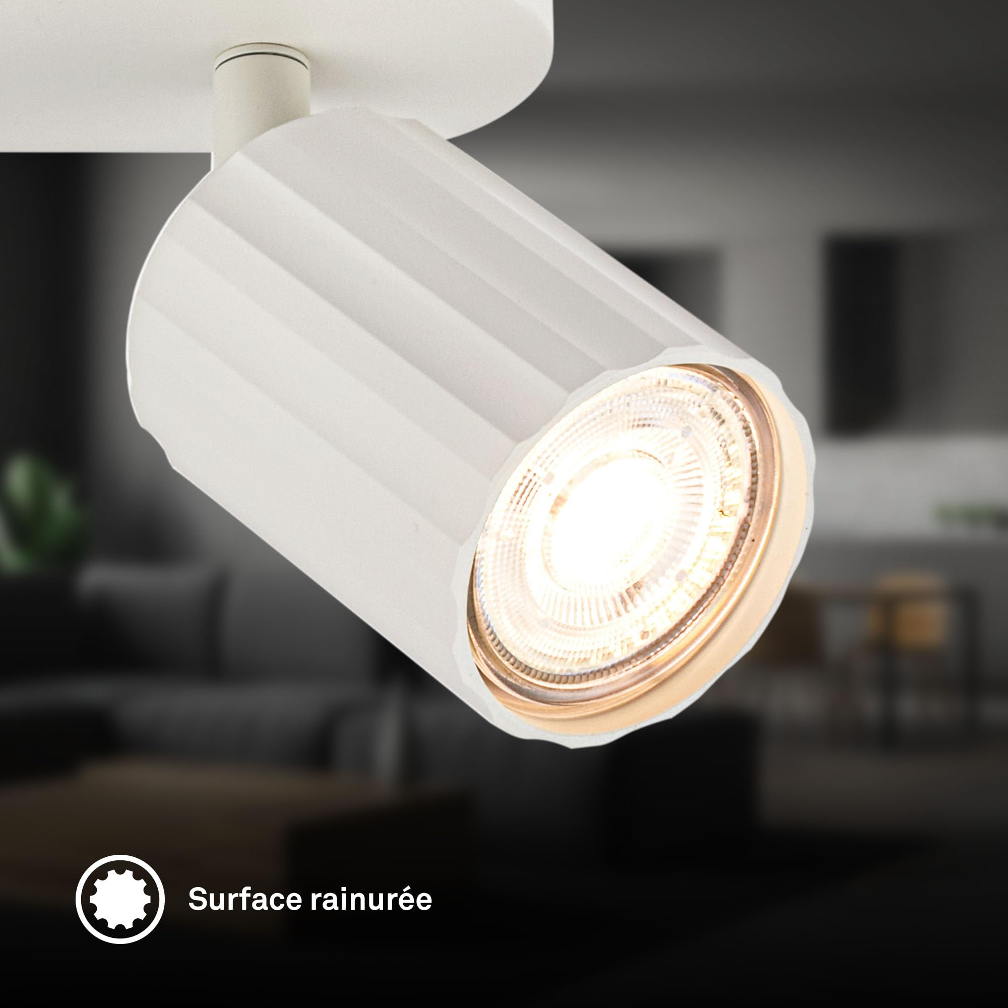 BRILONER - Plafonnier avec cannelures, orientable, GU10, max. 9 W, spot de plafond, lustre, luminaire plafonnier, salon, lumière plafond, chambre, lampe plafond, 32,5 cm, blanc cassé