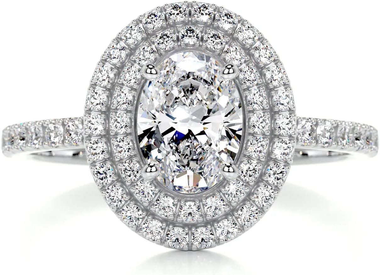 2CT-4CT Oval Cut Double Halo Anniversary Ring Handmade Wedding Ring for Women Engagement Promise Gifts for Her Moissanite