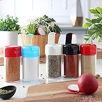 Vista 4 de Juego de 2 saleros y pimenteros de plástico con tapa con bisagras, bolsa de almuerzo antiderrames, para camping, picnic, dispensador de especias a