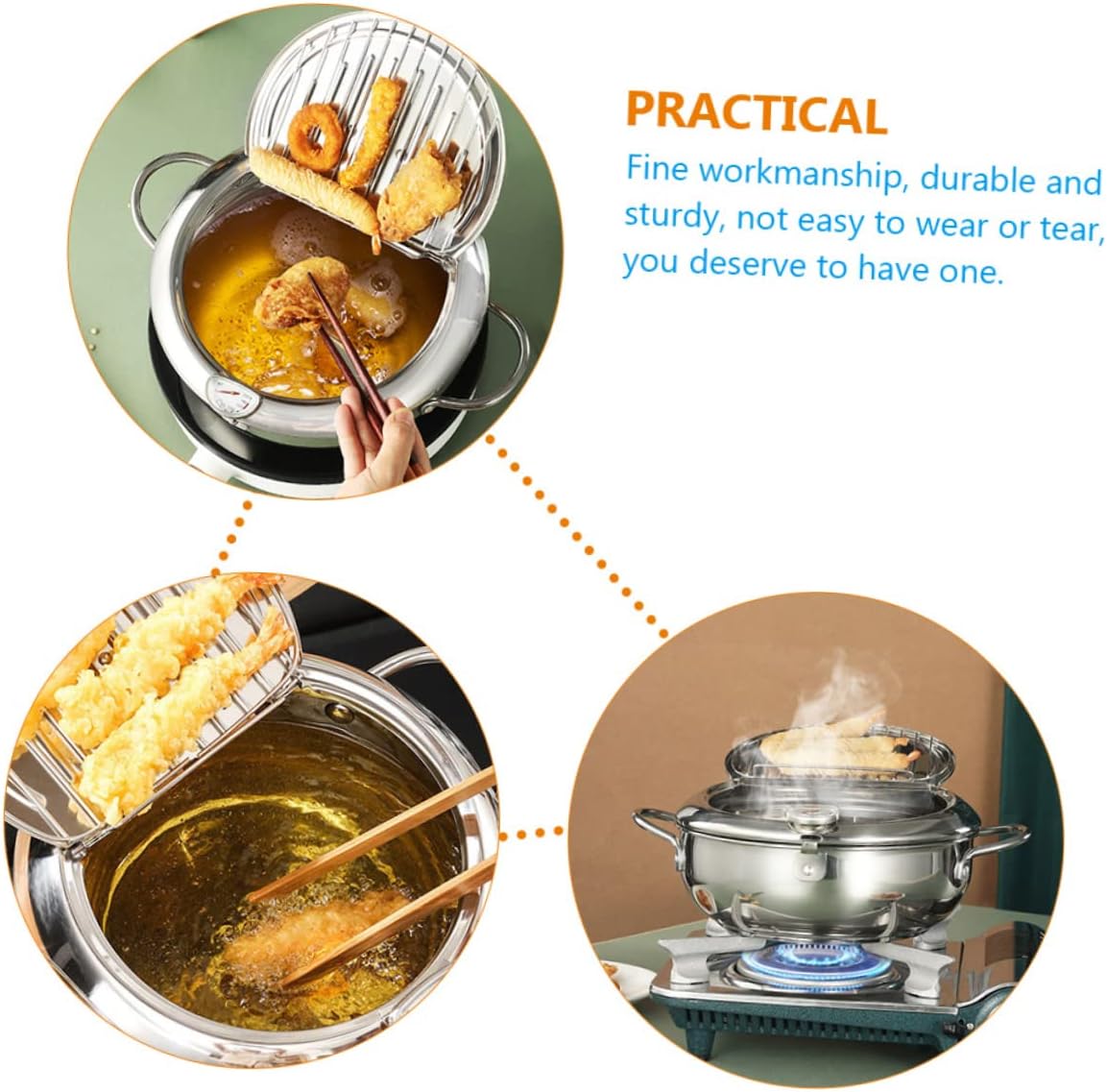 Ciieeo Fry Daddy Deep Fryer Oil Filtration Pot Frying Pan Oil Catch Pan Fryer Pot Gas French Fries Shrimp Chicken Wings