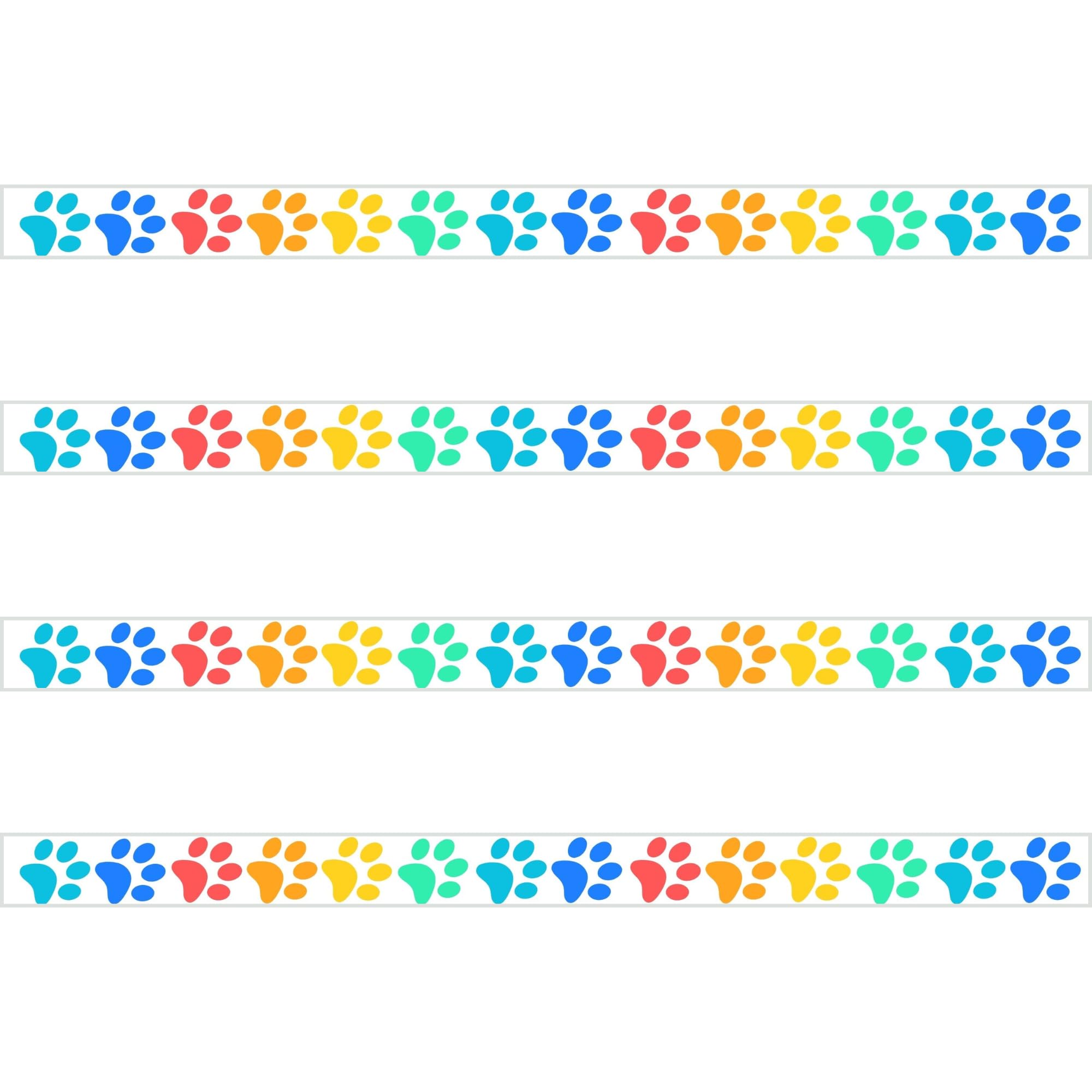 40 feet Bulletin Board Borders - 18 Strips of Colorful Trim - Durable Cardstock Trimmers for Classroom Decor, Back to School Supplies, and School Displays (Paws)-image-0