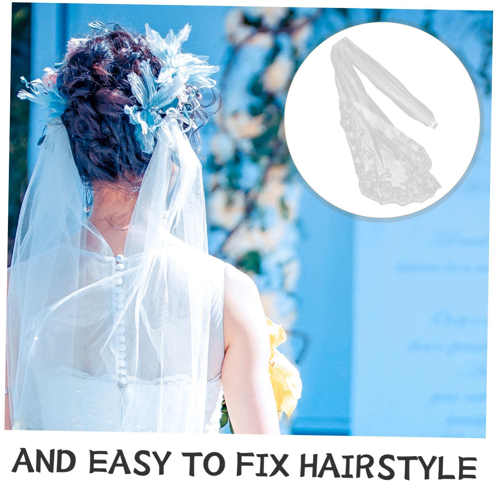 LIFKOME Sposa in Pizzo con Pettine, Bianco, Lunghezza Cappella