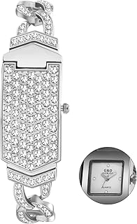 JewelryWe Damenuhr Elegant Analog Quarz Armbanduhr 30m wasserdichte Strass Rechteckig Beiläufige Damen Uhr mit Großer Panzerkette Metall-Armband Gold/Silber