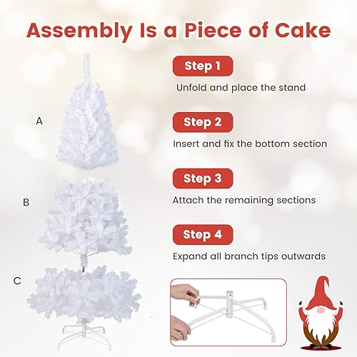 Miniatura 5 de BestComfort Árbol de Navidad blanco de 6 pies, árbol de decoración de Navidad artificial con 650 puntas de ramas de PVC, soporte de metal, árbol de