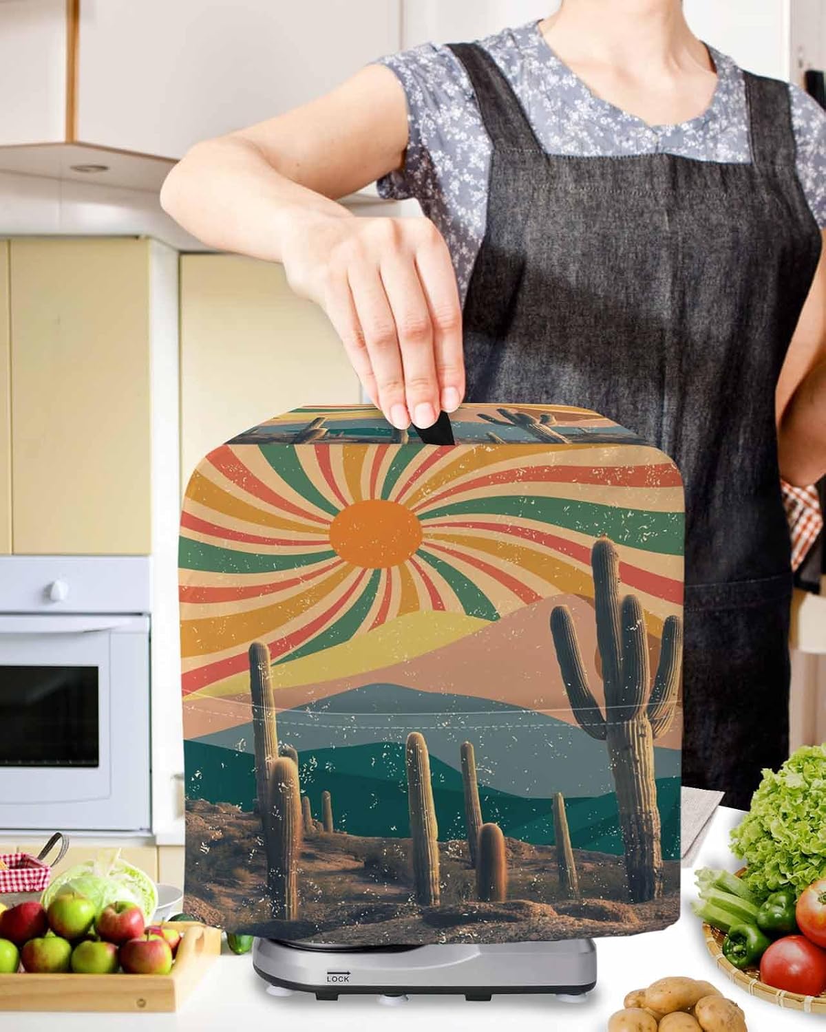 Boho Tropical Cactus Stand Mixer Cover with Storage Pocket, Waterproof Kitchen Mixer Covers, Modern Abstract Art Summer Botanical Kitchen Appliance Dust Cover Compatible with 5-8 Quart Mixers