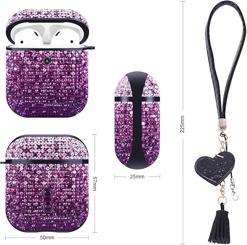 Miniatura 6 de Valkit Funda compatible con AirPods, con diamantes de imitación brillantes, funda protectora dura a prueba de golpes para niñas y mujeres, para