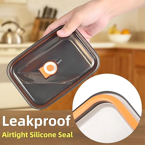 Miniatura 4 de Lonchera de acero inoxidable con tapa, paquete de 3 cajas Bento para el trabajo, viajes o pícnics, apto para lavavajillas, 25 onzas, 45 onzas, 65