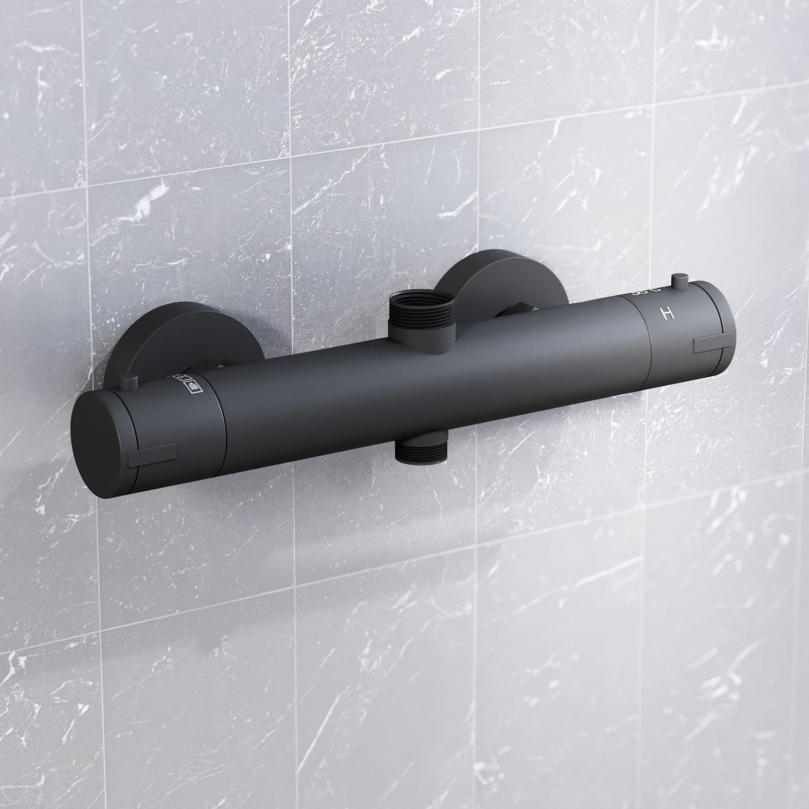 Nes Home Round Matte Black Thermostatic Shower Bar Valve Double Outlet