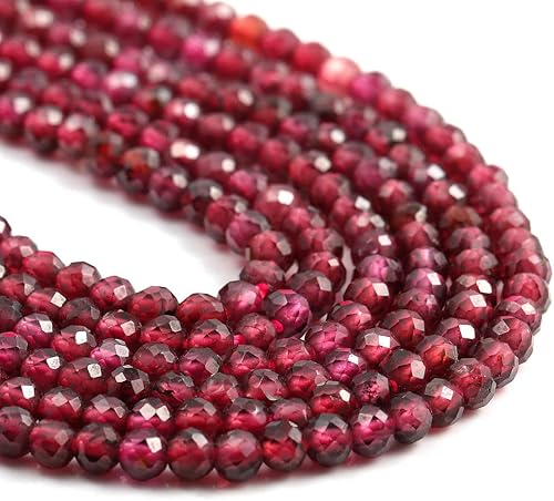 Miniatura 3 de 2 hebras de cuentas de piedra natural granate, cuentas sueltas facetadas para hacer joyas, collares, longitud de 15 pulgadas, tamaño 0.079 in