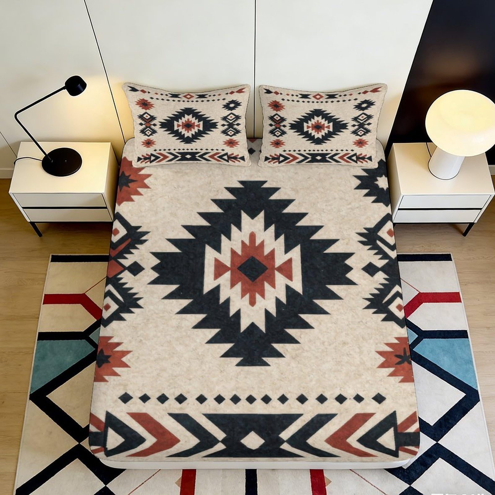 Jqzkxnhpbr Style-5 3D Printed Aztec Geometric Fitted Sheet Microfiber Soft Breathable Navajo Tribal Mattress Cover For Bedroom Dorm Home Decor 90X200x25cm