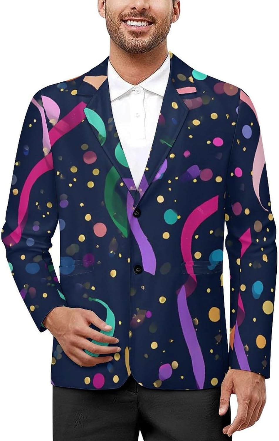 Colorful Ribbons Party Fashion Blazer for Men Suit Jackets Lightweight Button Lapel Sport Coats
