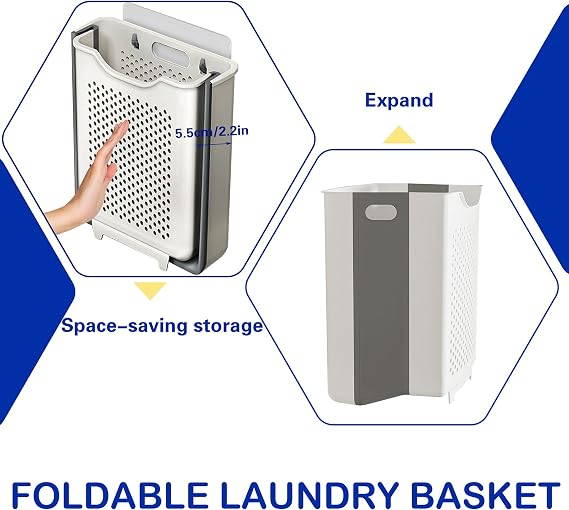 Collapsible Laundry Basket Wall Mounted Hamper with Handle Space-Saving