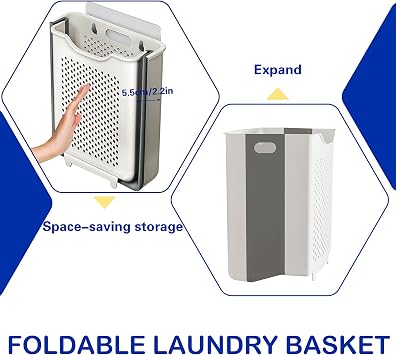 Collapsible Laundry Basket Wall Mounted Hamper with Handle Space-Saving