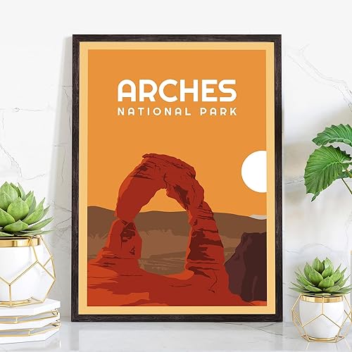 Miniatura 10 de Póster del Parque Nacional Arches, impresiones artísticas de pared de los parques nacionales de los arcos, póster de viaje retro de Utah, pósteres