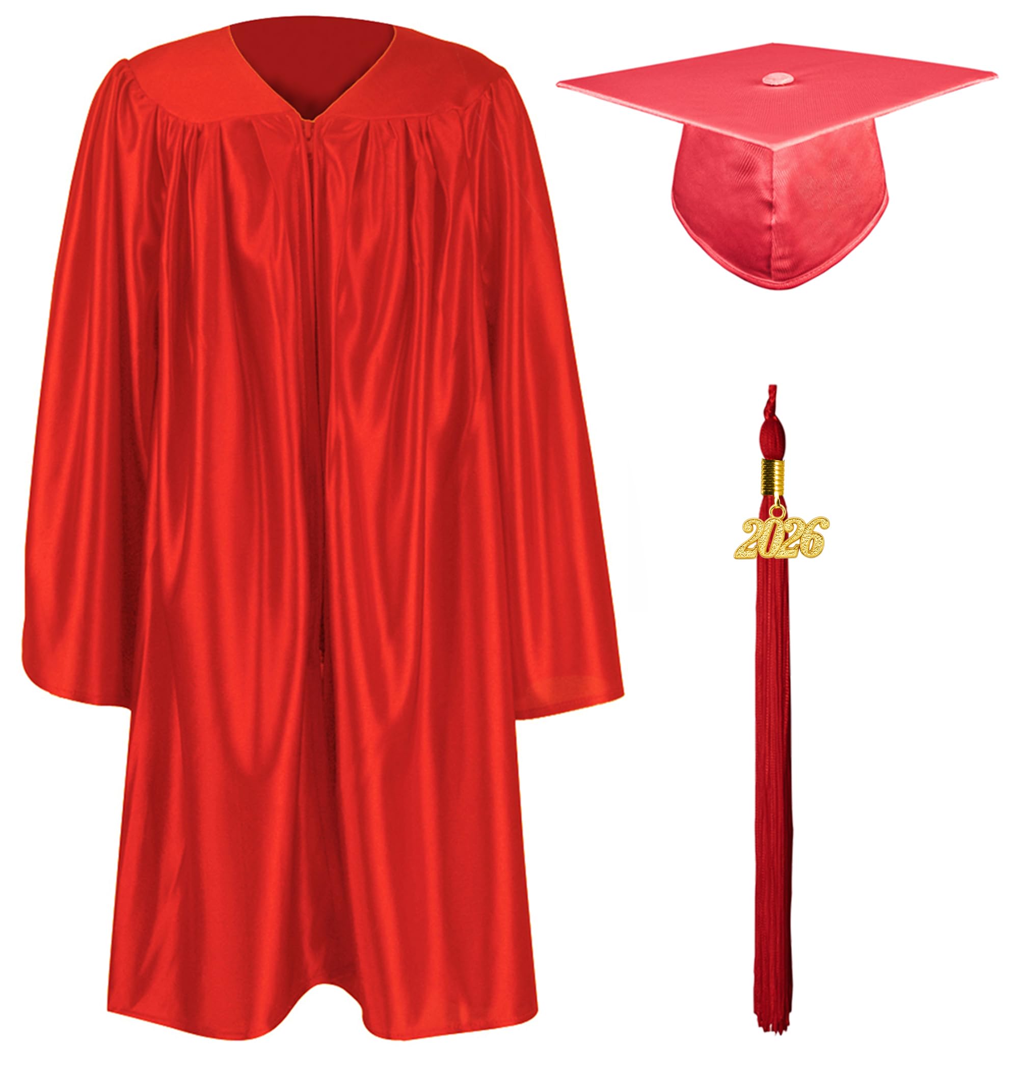 Graduationmall Red Preschool Children's Graduation Cap And Gown,2026 Shiny Nursery Graduation Outfit For Kids 30(115-122Cm)