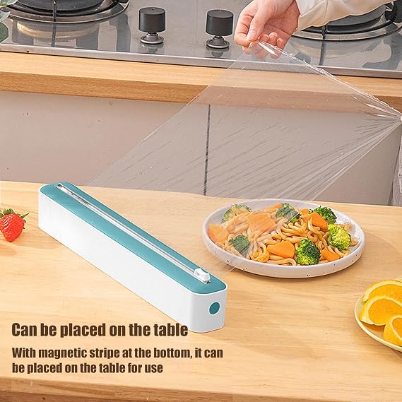 Saran Wrap Dispenser - Refillable Cling Wrap Dispenser | Aluminum Foil And Wax Paper Dispenser For Kitchen, 2 In 1 Cling Wrap Cutter Organizer | Roll Organizer Holder For Organization And Storage