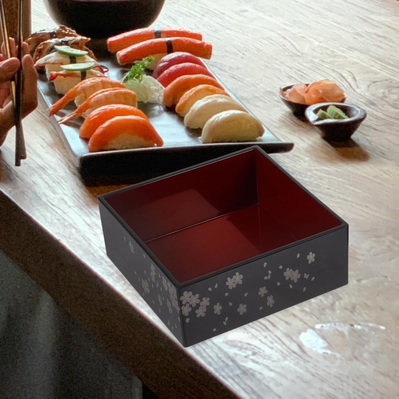 Amosfun Traditional Japanese Bento Lunch Box 3-tiers Sushi Tray Plastic Lacquered Snack Box with Lid Meal Container for Home Restaurant - Image 7