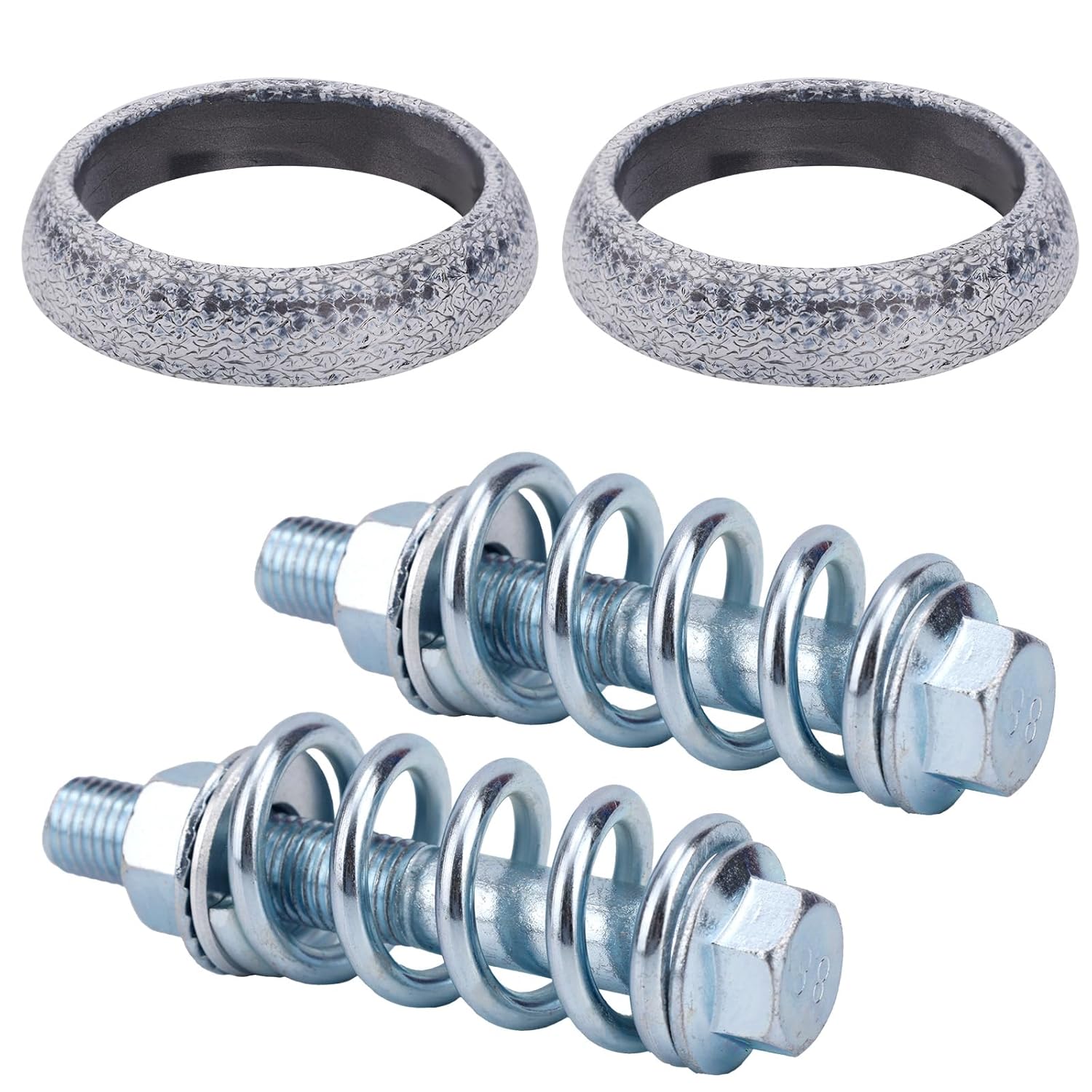 2pcs Exhaust Manifold Gasket & 2 Bolts Kit, High-Temp Sealed Donut Gasket with Shock Absorbing Springs for Car, Truck, SUV Exhaust System Repair (60mm)