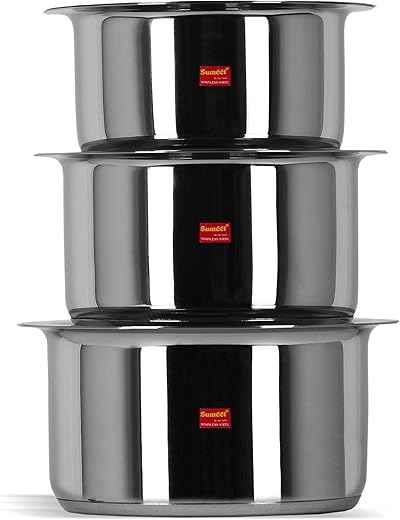 Sumeet 3 Pcs Stainless Steel Induction Bottom (Encapsulated Bottom) Induction & Gas Stove Friendly Container Set/Tope/Cookware Set With Lids Size…