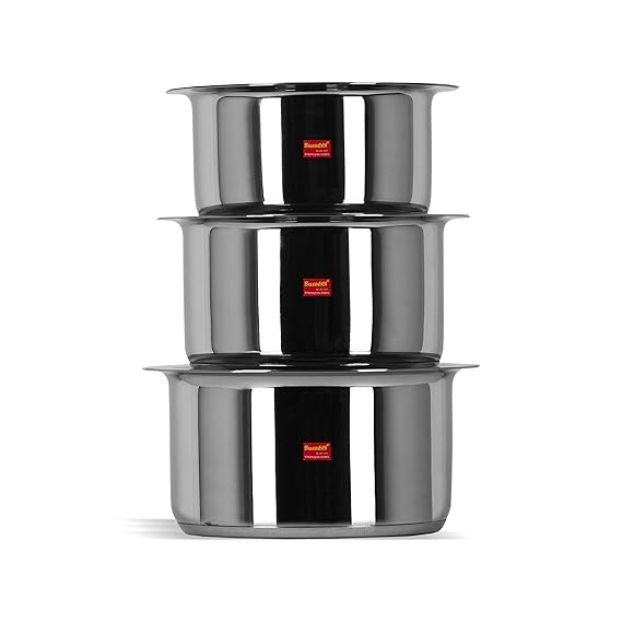 Sumeet Stainless Steel Induction Bottom Container Set with Lids, 1L to 1.7L(Silver) - Pack of 3
