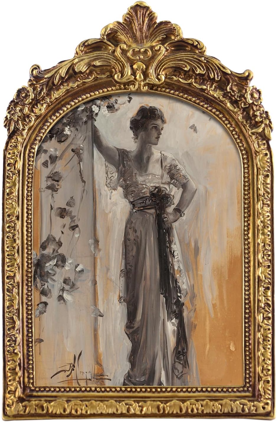 FOLKOR Vintage Wall Art Living Room Decor, Graceful Women Portrait Canvas Prints with 5x7 Reusable Picture Frame, Aesthetic Poster Oil Paintings Artwork for Hallway Entryway Gallery Wall Decoration