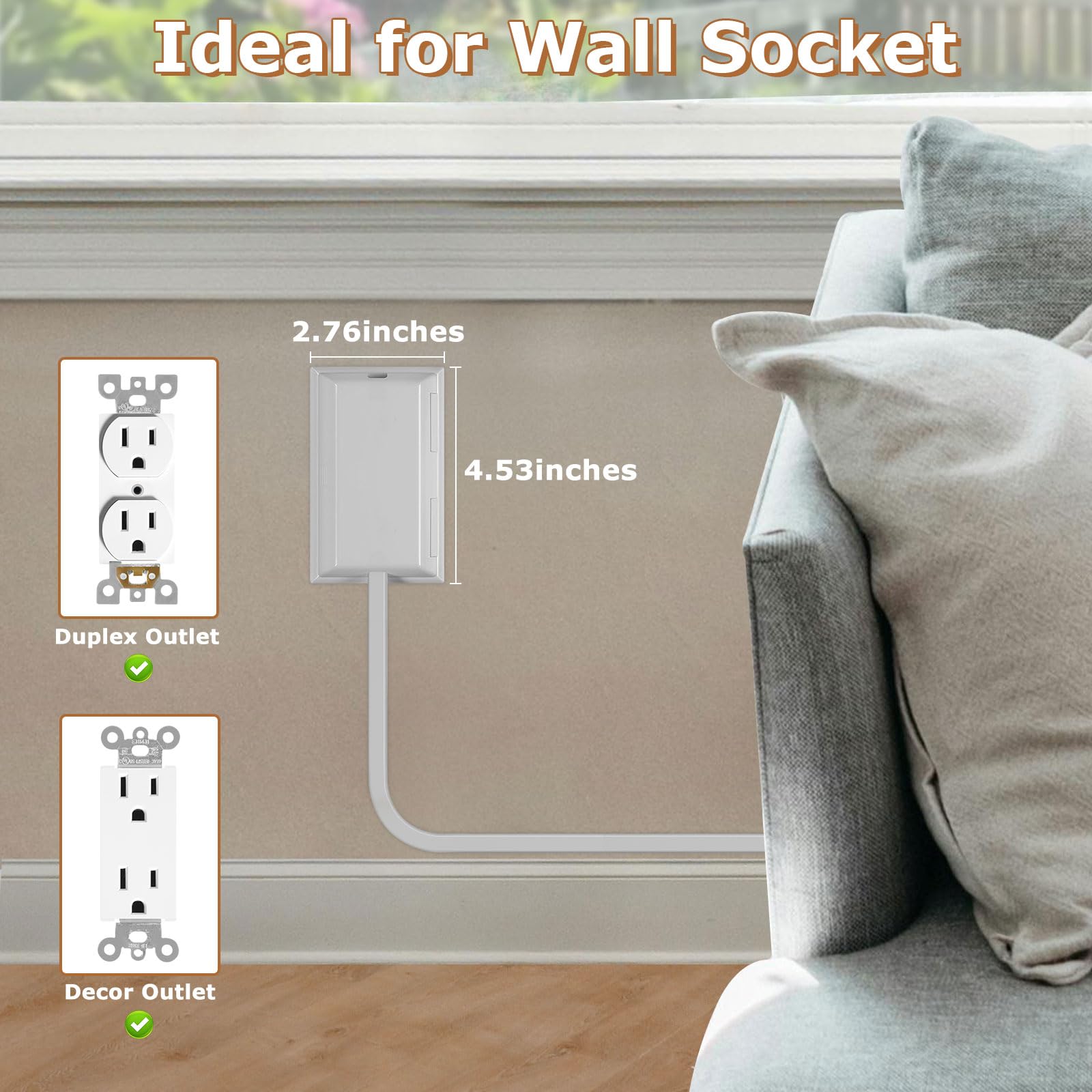 Terficer Outlet Cover Extension Cord 6 Feet, Ultra-Thin Outlet Concealer with Flat Plug Power Strip 5 AC Outlets, Childproof Flat Extension Cord Outlet Cover, 1875W for Kitchen, Home, Office